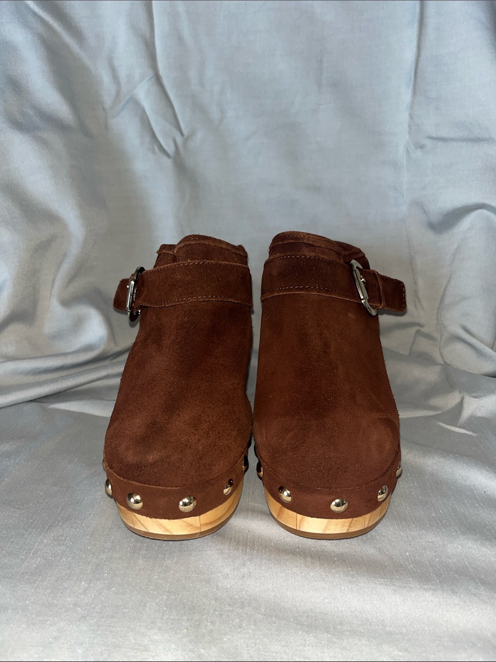 Steve Madden Brown Suede Buckle Clog Mules